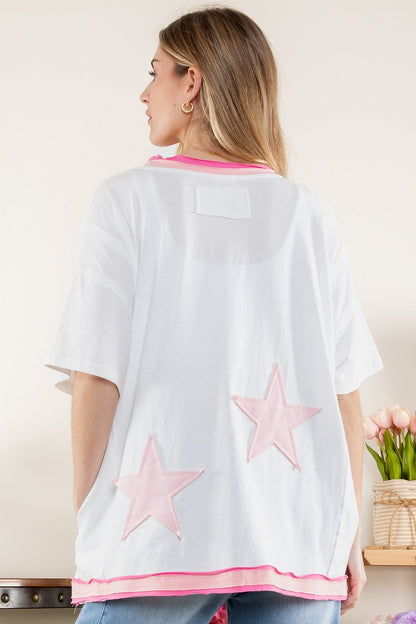 "Estrella" Star Applique Top White Pink