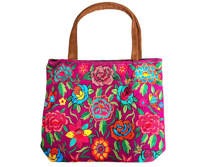 "Boho Floral" Embroidered Suede Tote Bag