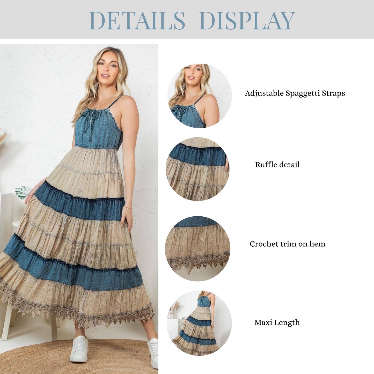 "Prairie" Denim Halter Neck Summer Dress in Grey