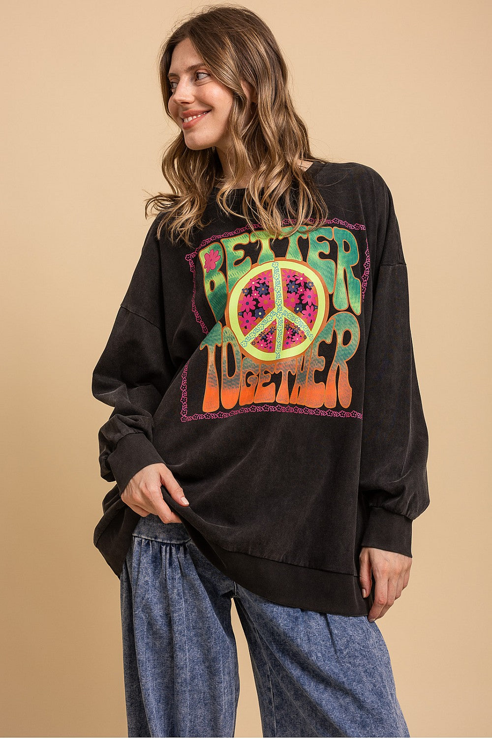 "Better Together" Peace Graphic Shirt in Black