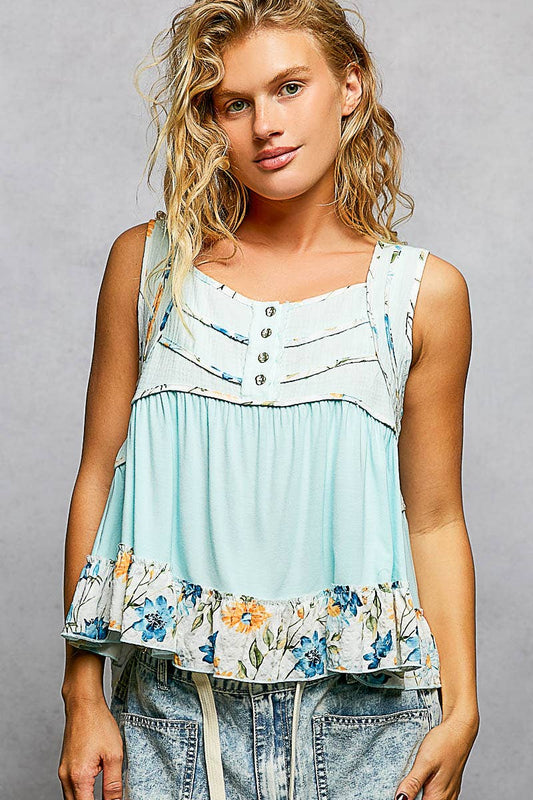 "Jersey" Square Neck Tank Top Blouse Sky Blue