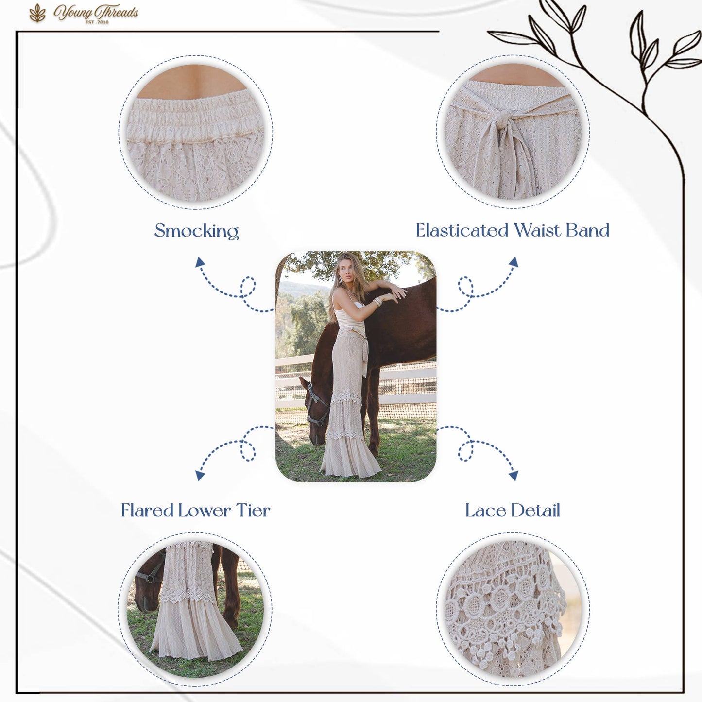 "Desert Dream" Lace & Voile Wide Leg Pant in Latte