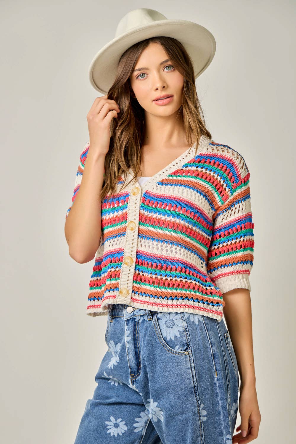 "Jeannie" Crochet Fitted Cardigan Multicolor