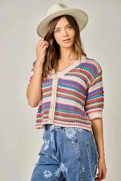"Jeannie" Crochet Fitted Cardigan Multicolor