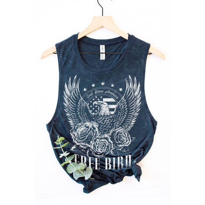 "Freebird" Mineral Wash Graphic Tee in Black