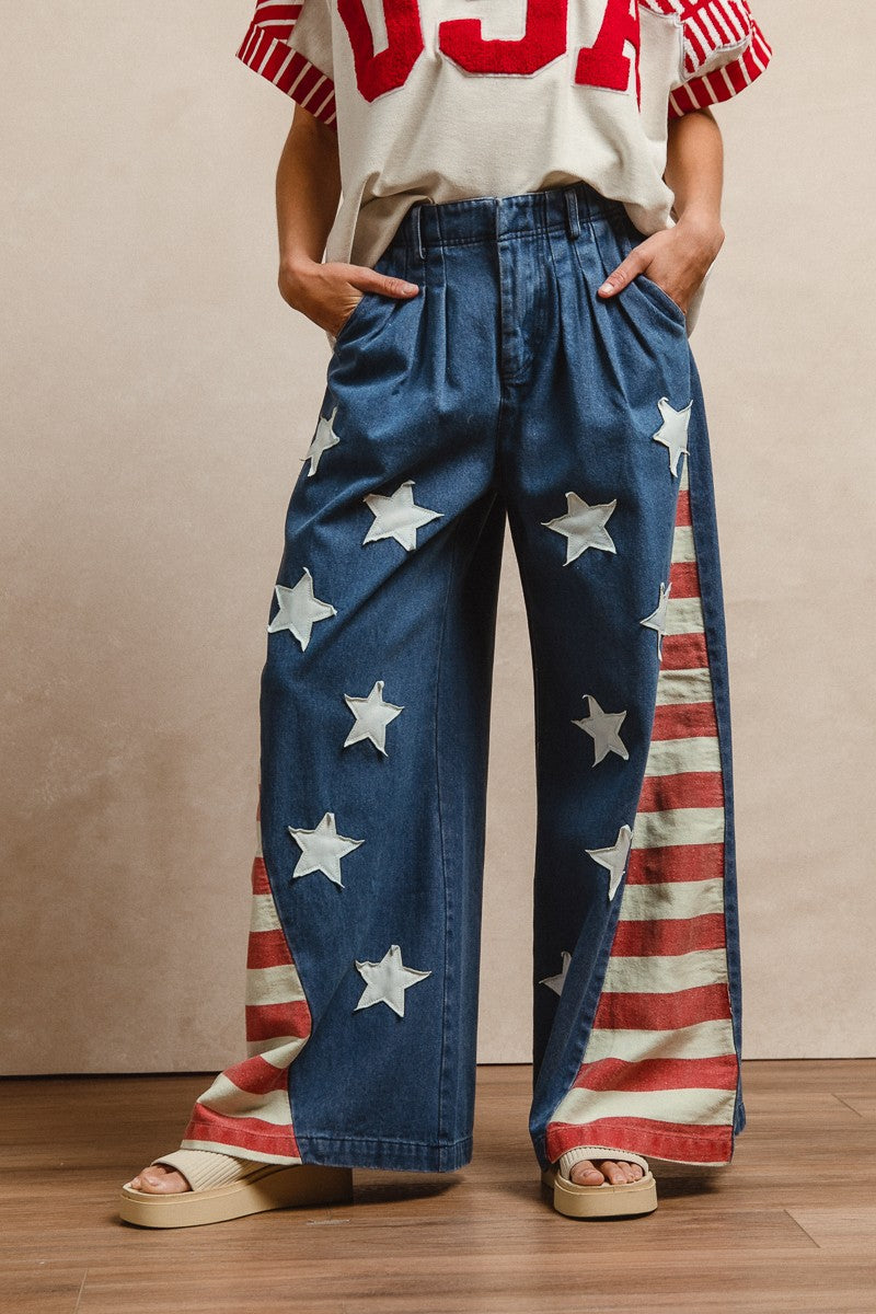 "Independence" American Flag Wide Leg Jeans