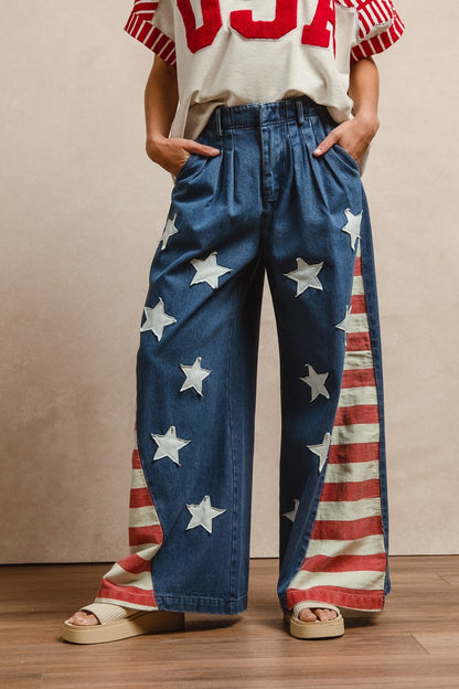 "Independence" American Flag Wide Leg Jeans
