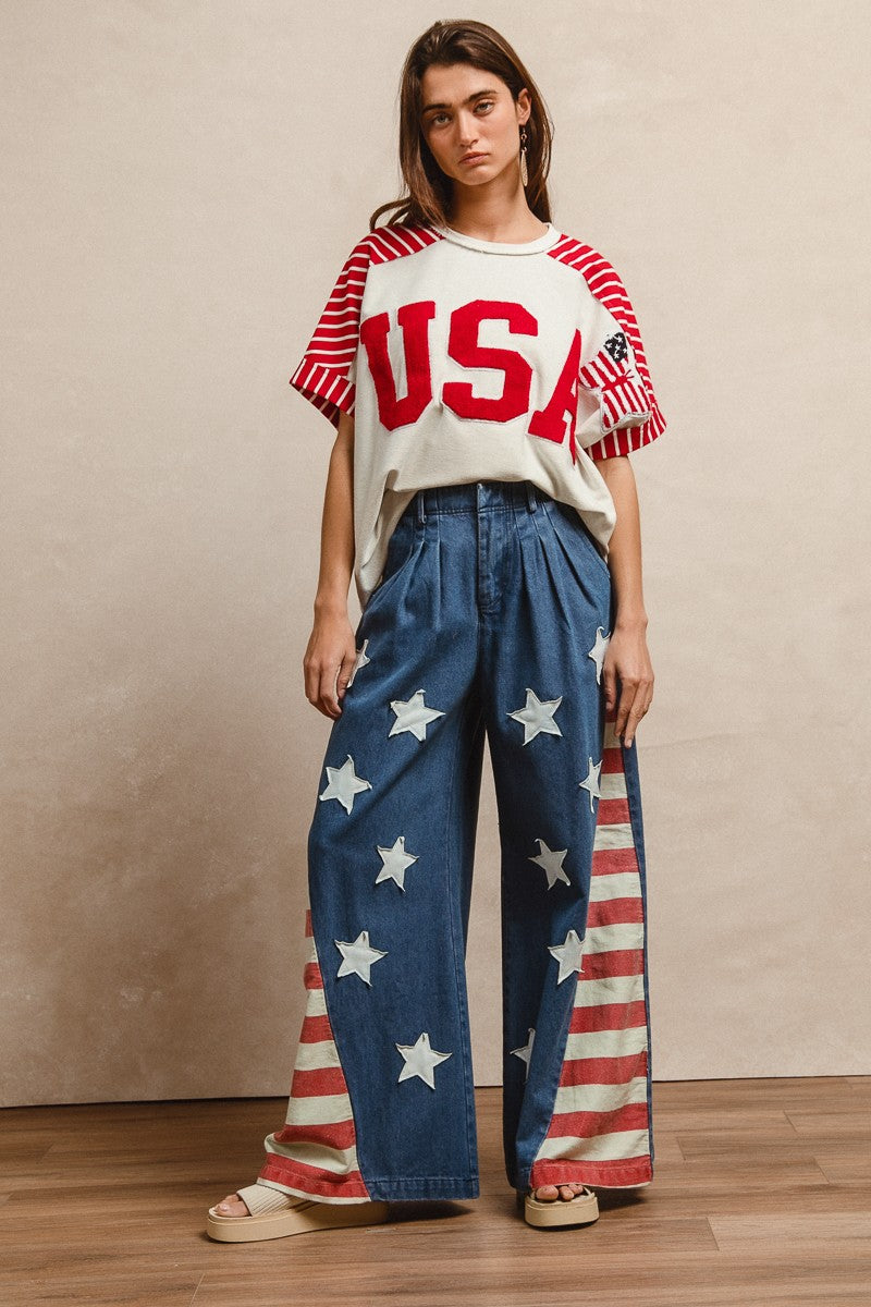 "Independence" American Flag Wide Leg Jeans