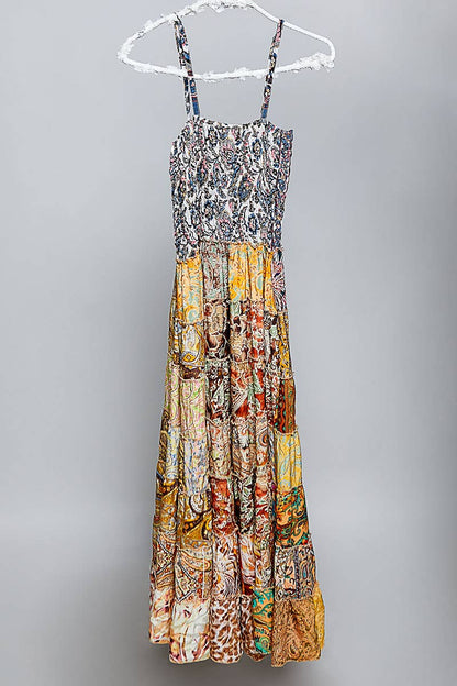 "Boho Patch" Square Neck Smocked Maxi Dress