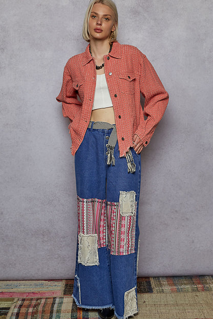 "Lennon" Laser Textured Distressed Twill Jacket in Dusty Pink