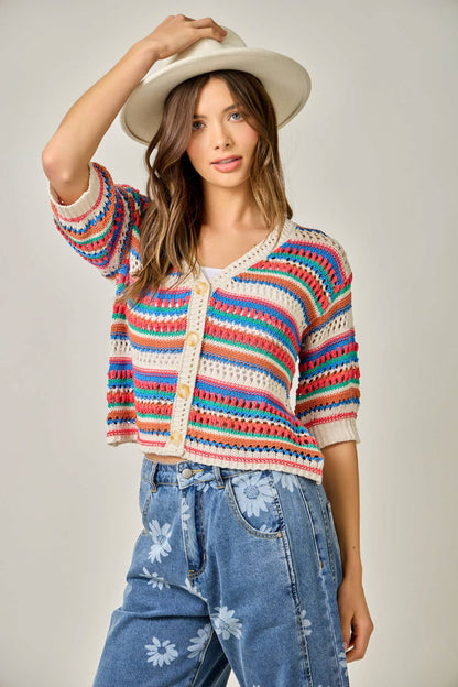 "Jeannie" Crochet Fitted Cardigan Multicolor