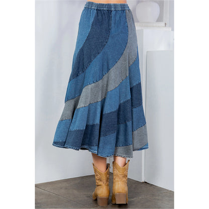 "Swirlin' Girl" Asymmetrical Denim Midi Skirt