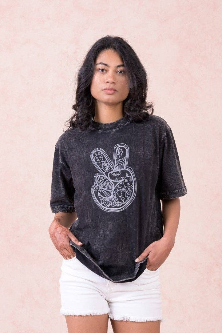 "World Peace" Cotton Tee Shirt in Black