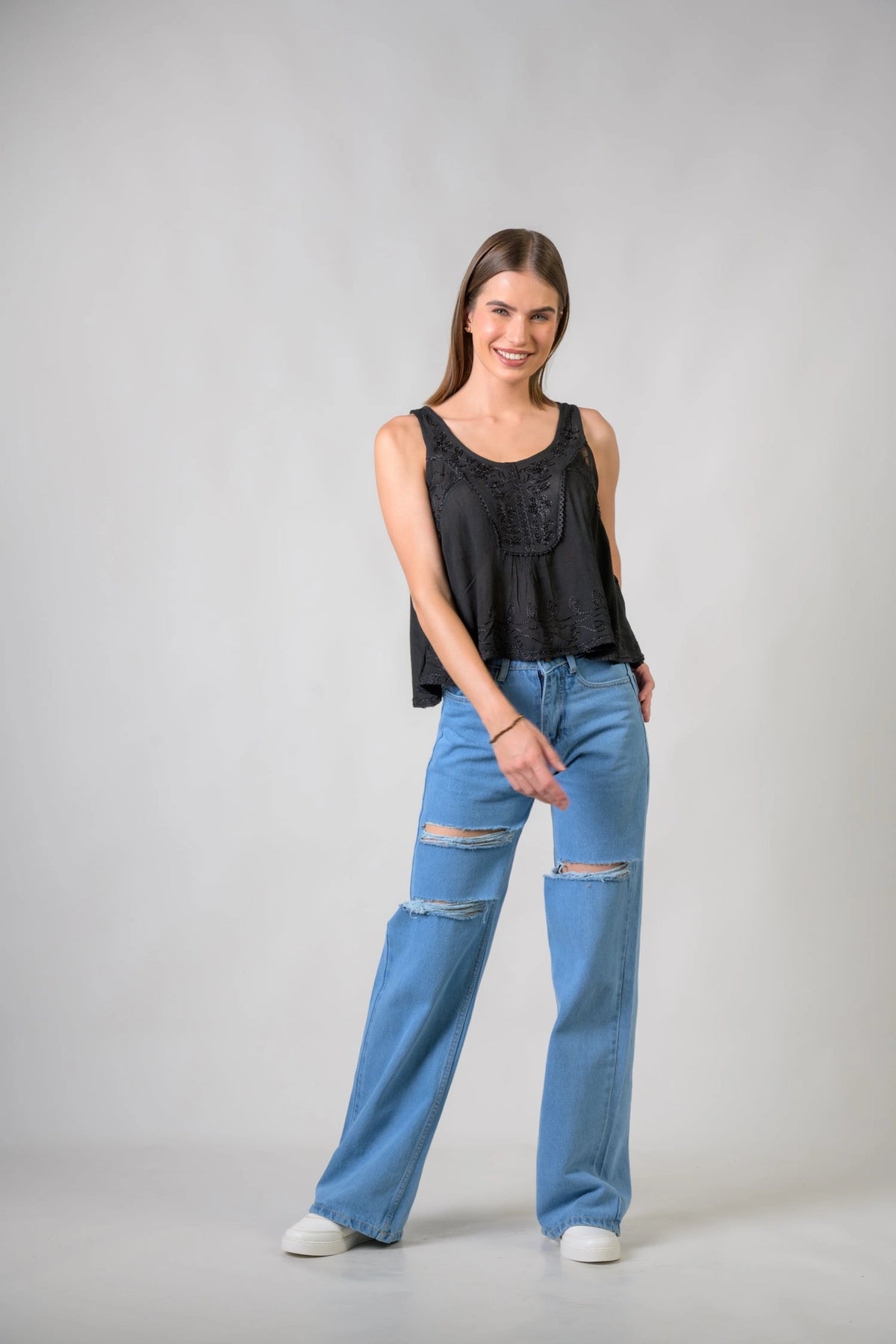 "Petticoat" Sleeveless Viscose Tank Top in Black