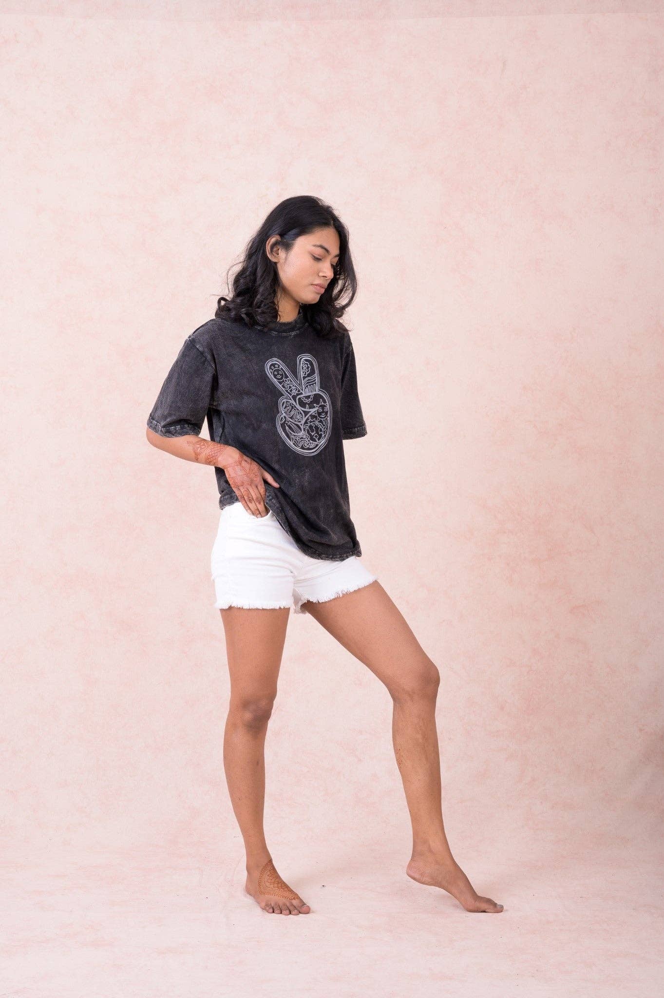 "World Peace" Cotton Tee Shirt in Black
