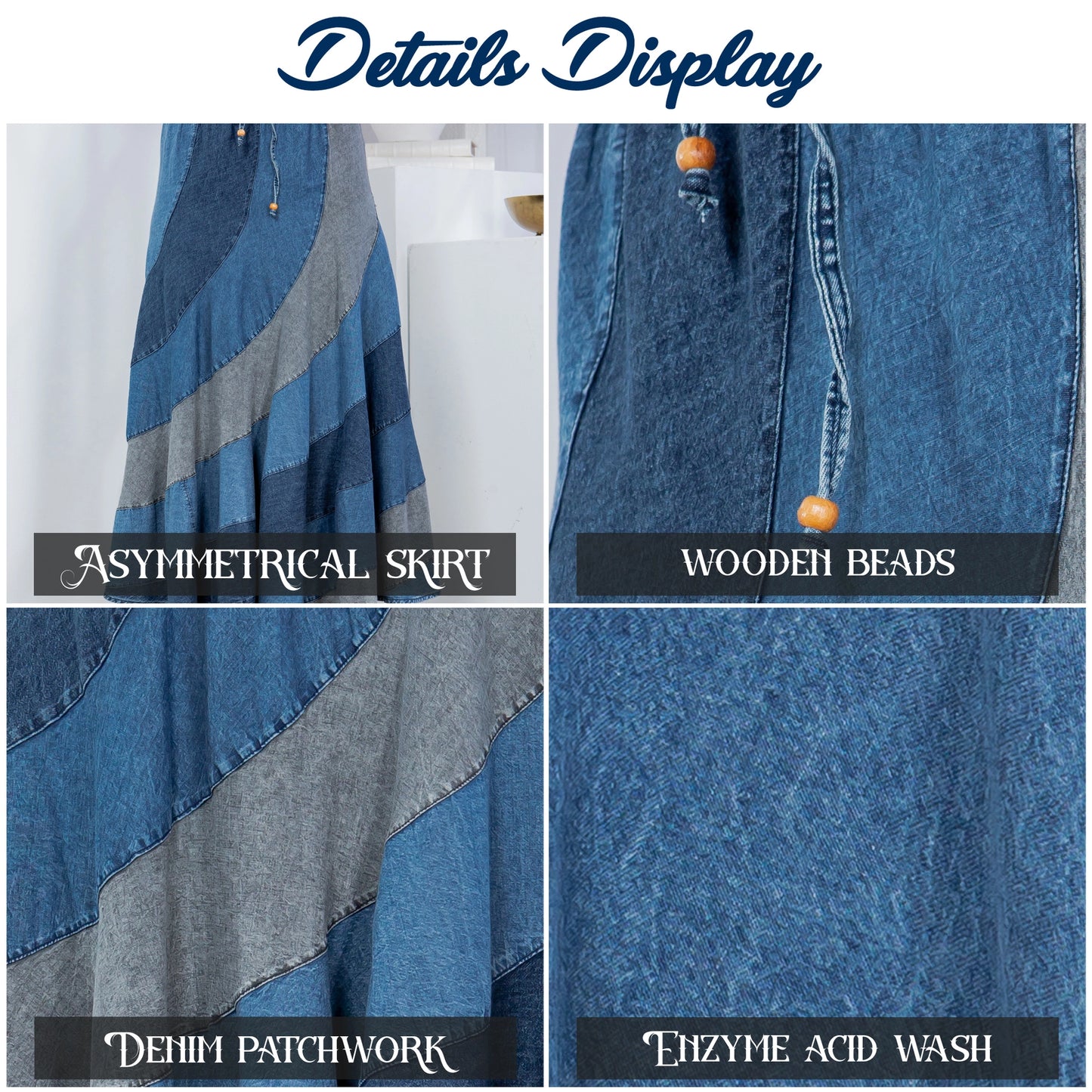 "Swirlin' Girl" Asymmetrical Denim Midi Skirt