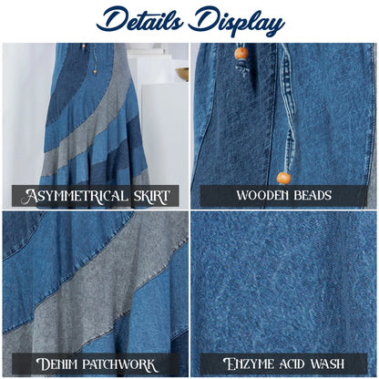 "Swirlin' Girl" Asymmetrical Denim Midi Skirt