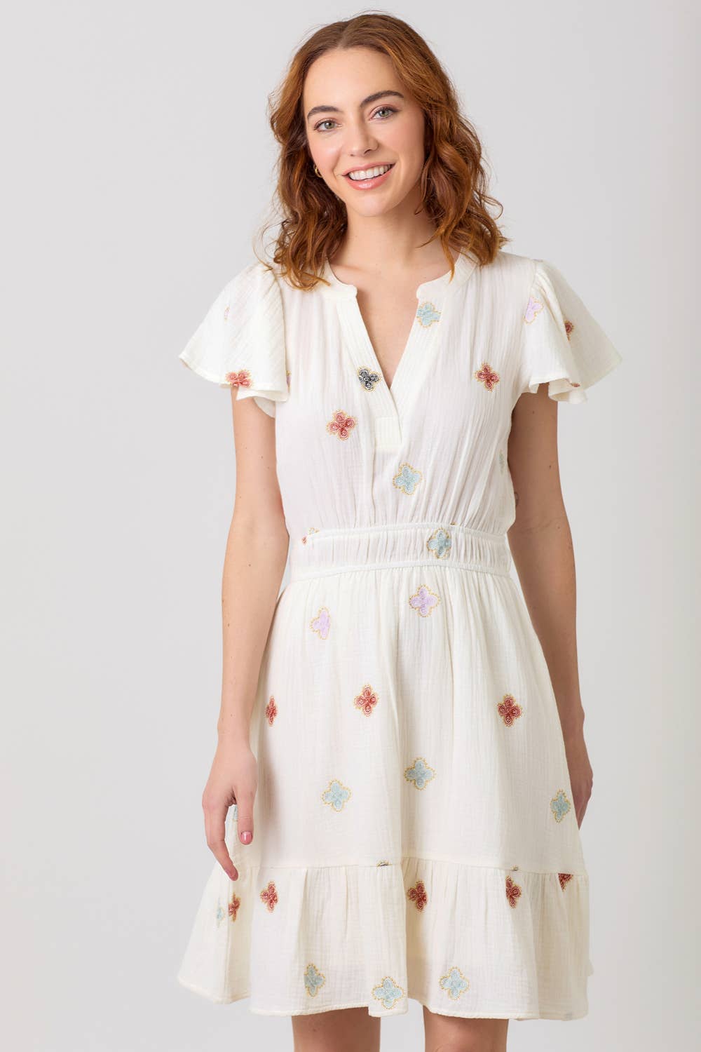 "Dayna" Embroidery Double Gauze Dress in Off White