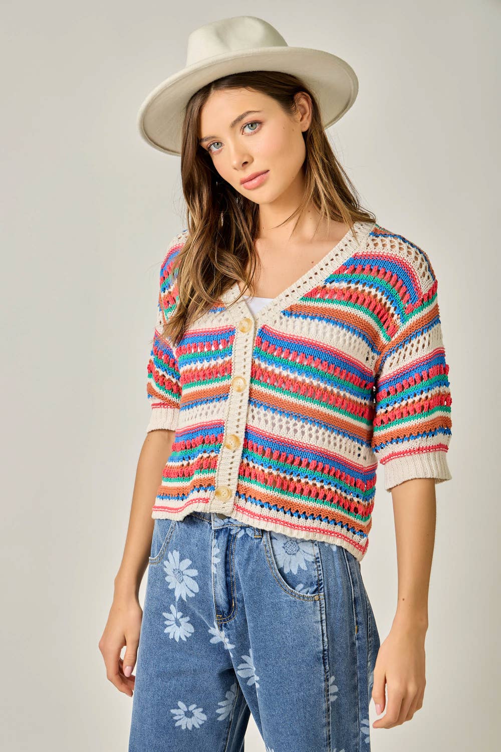 "Jeannie" Crochet Fitted Cardigan Multicolor