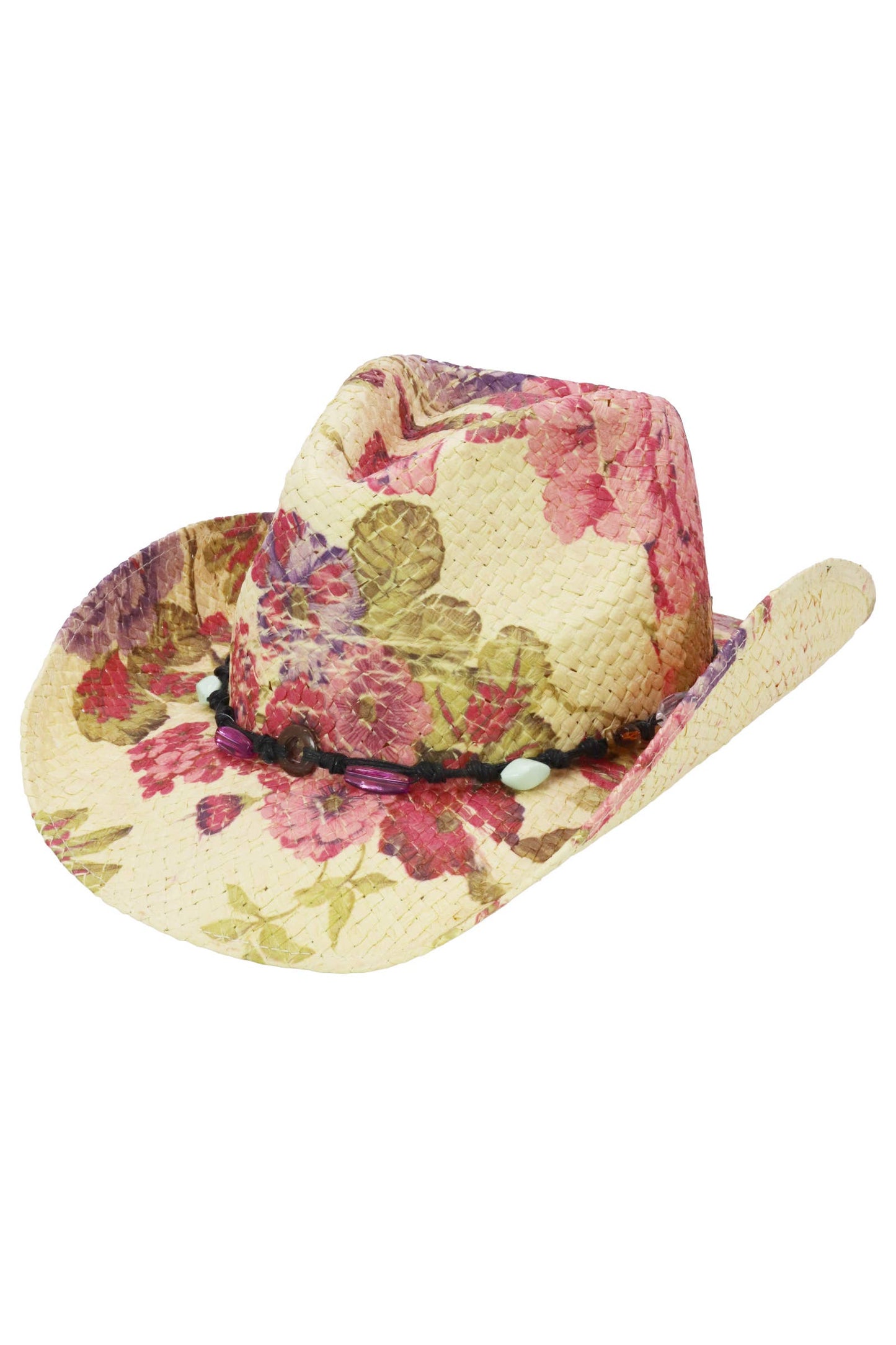 "Poppy" Floral Print Raffia Straw Cowboy Hat