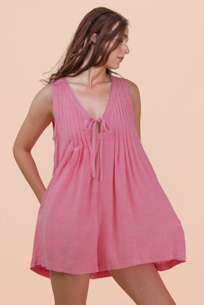 "Sweet Jumper" Pleated Shorts Romper in Pink