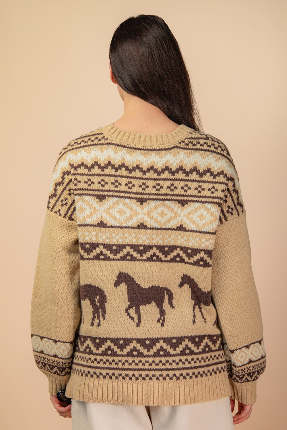"Giddy Up" Western Horse Knit Sweater Mocha Brown