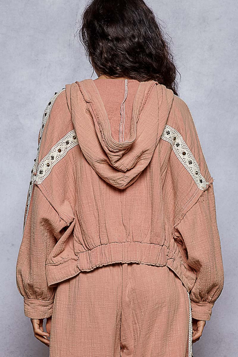 "Venus" Washed Pink Double Gauze Roomy Hoodie Jacket