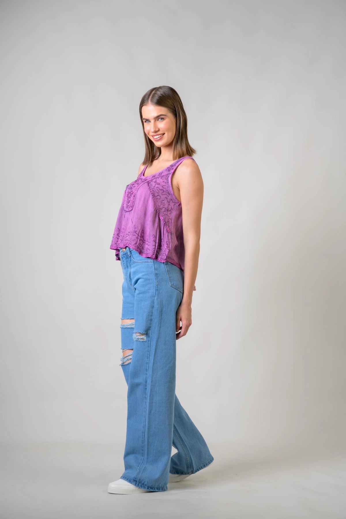 "Petticoat" Sleeveless Viscose Tank Top in Pink
