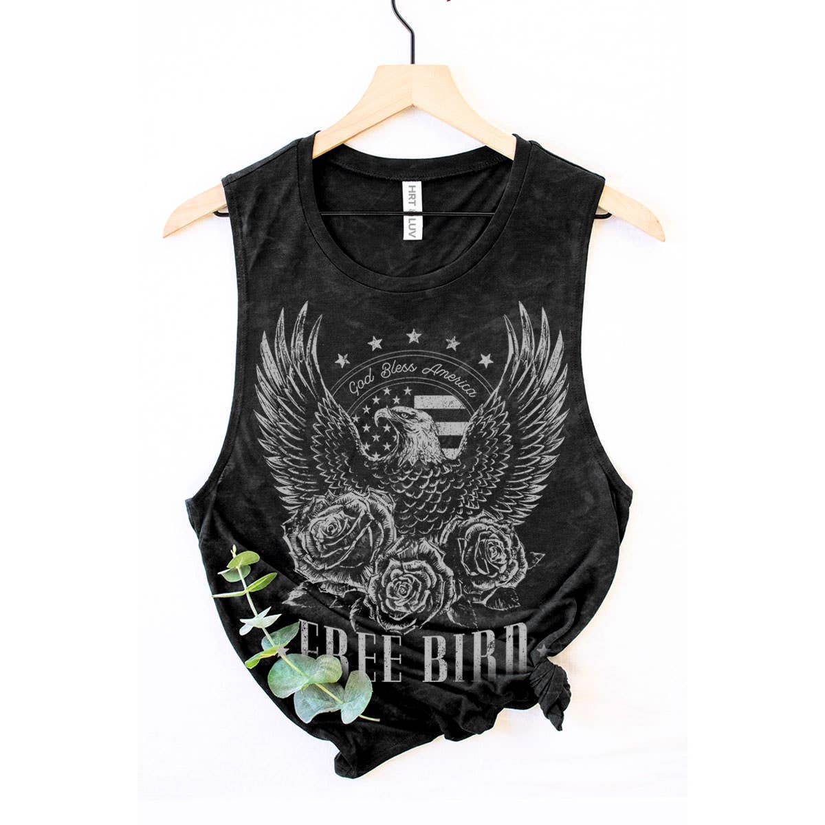 "Freebird" Mineral Wash Graphic Tee in Black