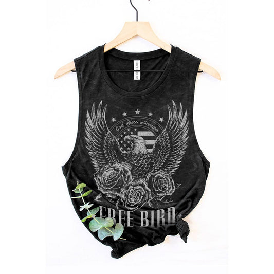 "Freebird" Mineral Wash Graphic Tee in Black