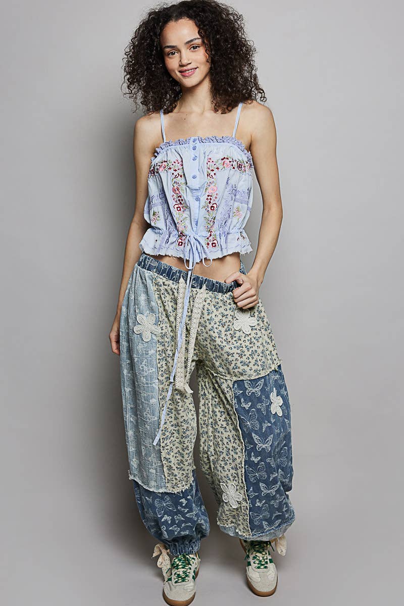 "Delight" Embroidered Poplin Top in Baby Blue