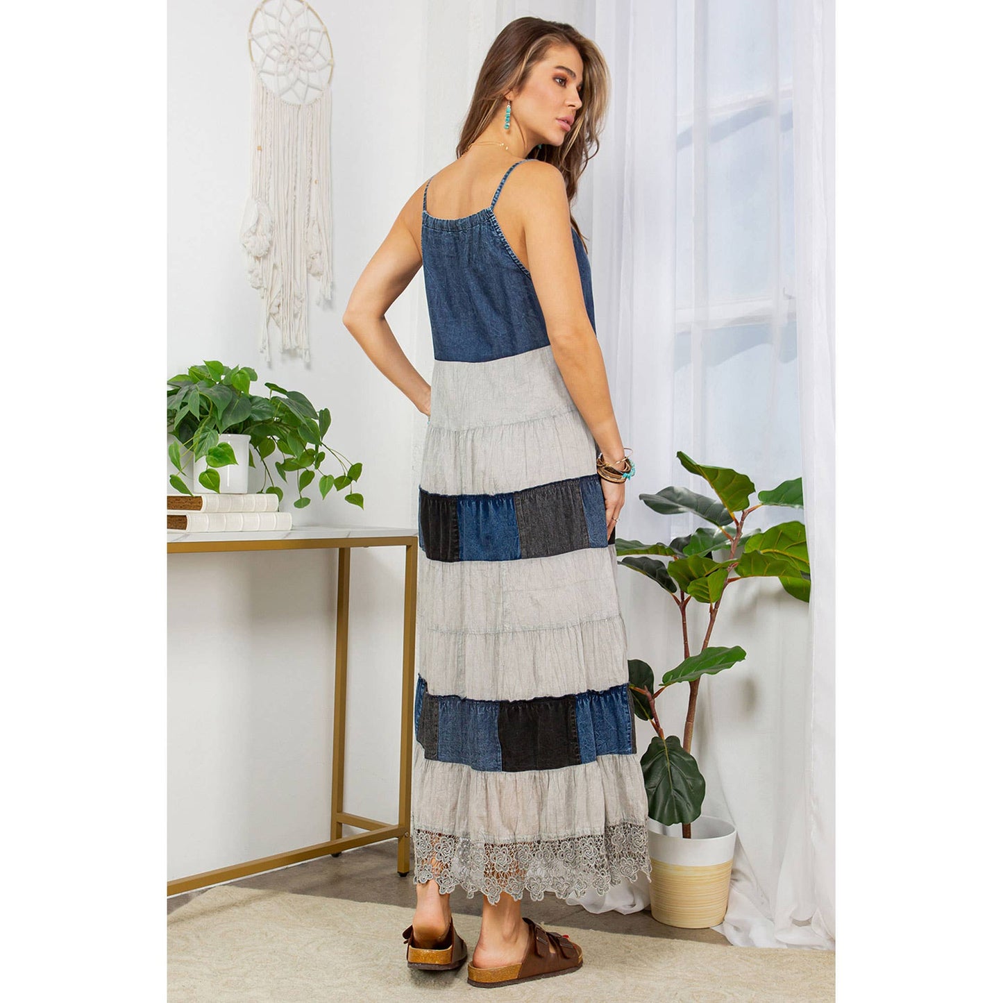 "Prairie" Denim Halter Neck Summer Dress in Grey