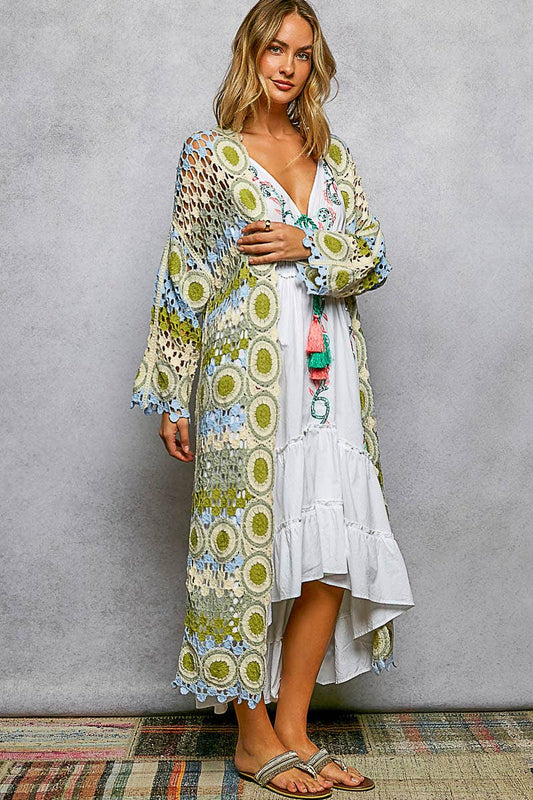 "Sunny Days" Crochet Cardigan Kimono Blue Green