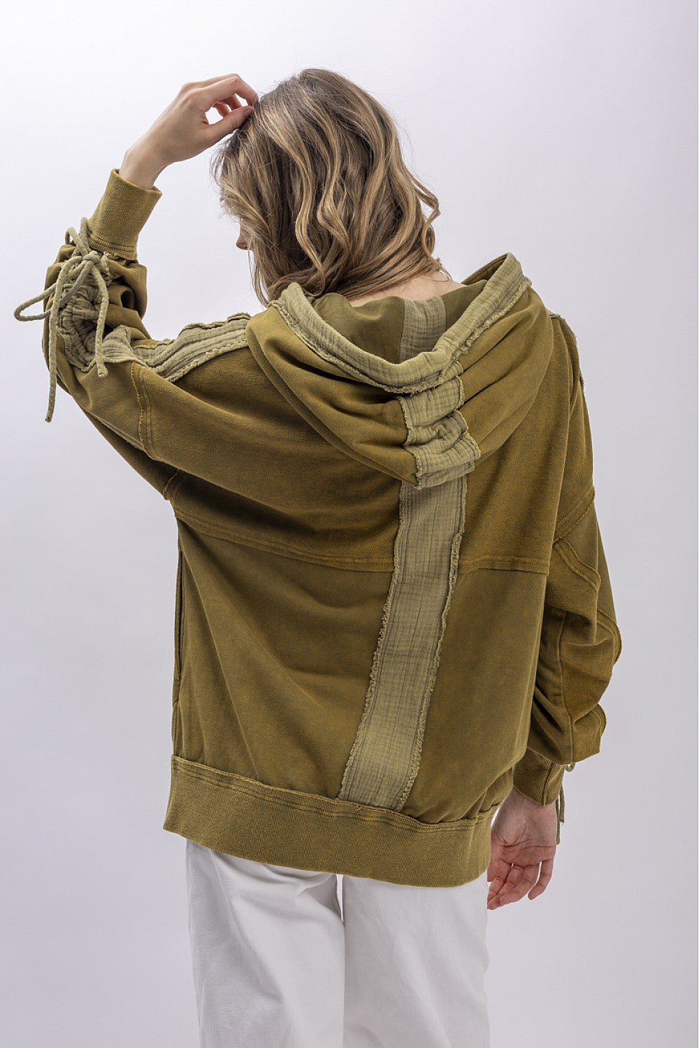 "Martini" Front Zip Hooded Jacket in Olive