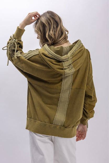 "Martini" Front Zip Hooded Jacket in Olive