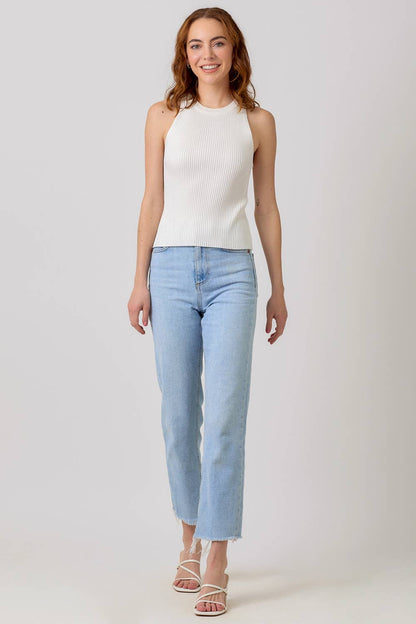 "Route 66" Halter Neck Ribbed Tank in Ivory