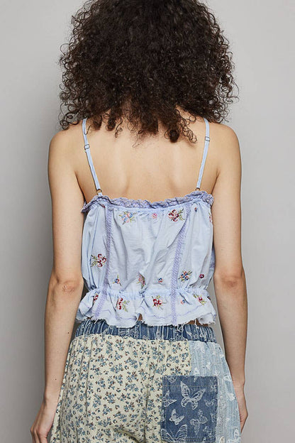 "Delight" Embroidered Poplin Top in Baby Blue