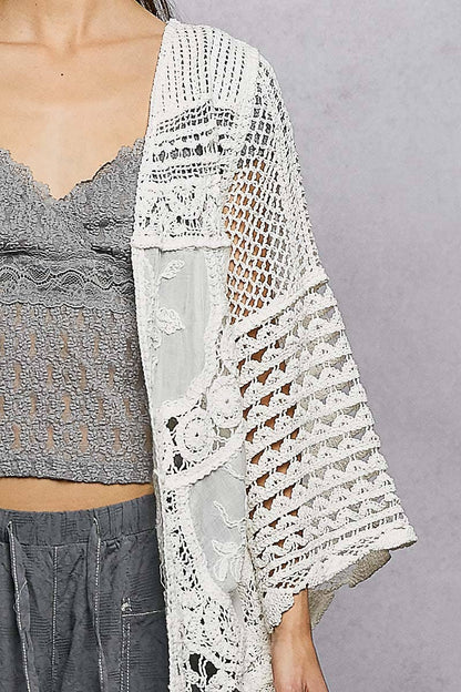 "Casey" Crochet Scalloped Edge Cardigan Off-White