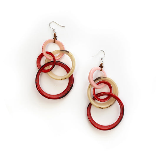 "Yazmine" Vegan Ivory Hoop Earrings in Reds & Pinks