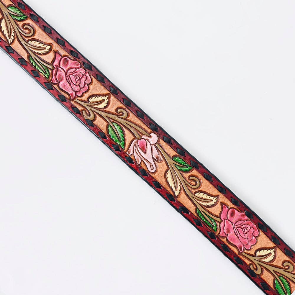 "Calla Pink" Handtooled Leather Belt