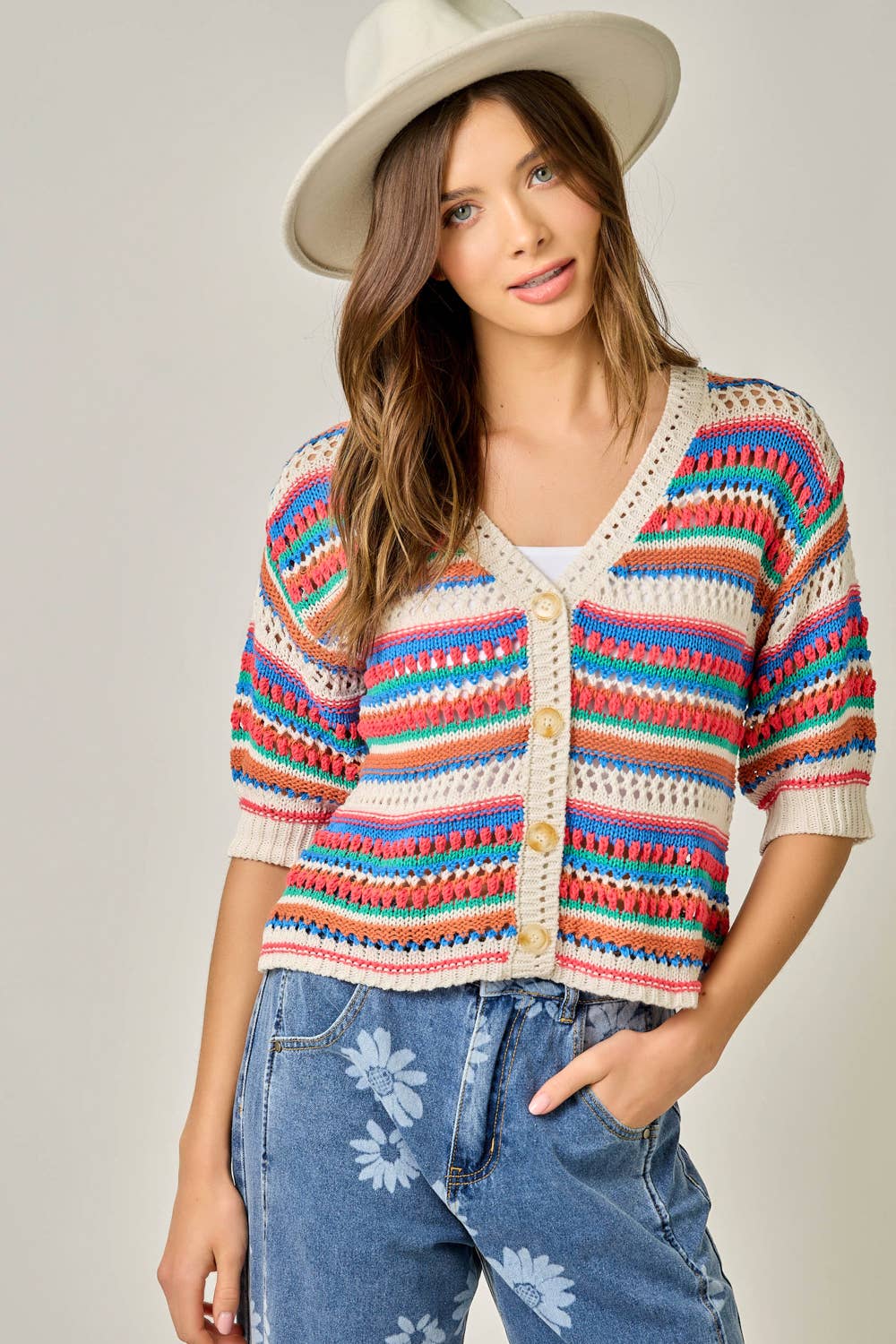 "Jeannie" Crochet Fitted Cardigan Multicolor