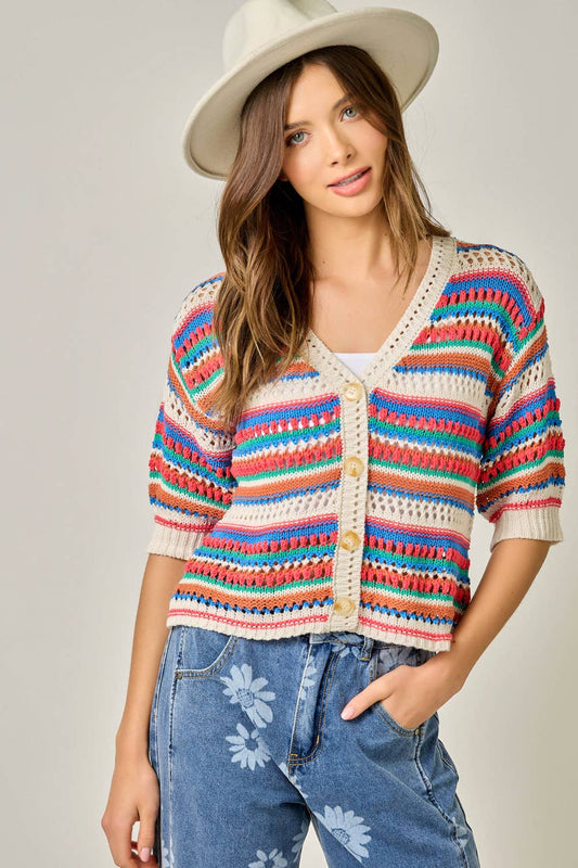 "Jeannie" Crochet Fitted Cardigan Multicolor