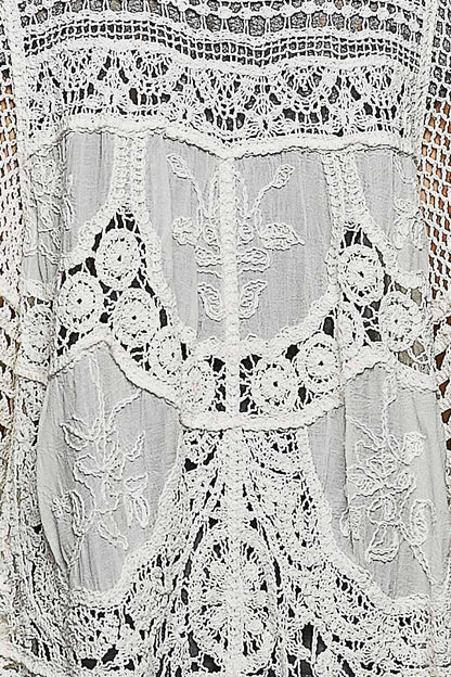 "Casey" Crochet Scalloped Edge Cardigan Off-White