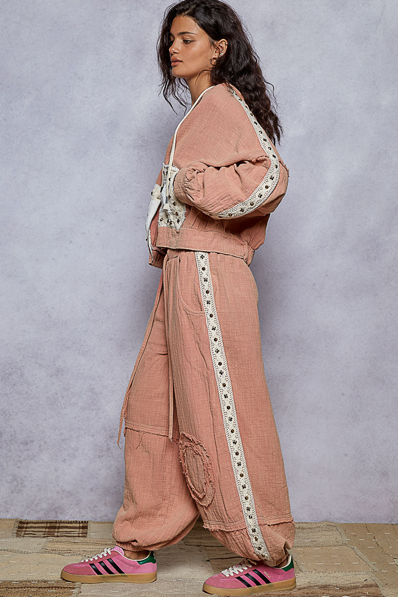 "Serena" Double Gauze Studded Joggers in Washed Pink