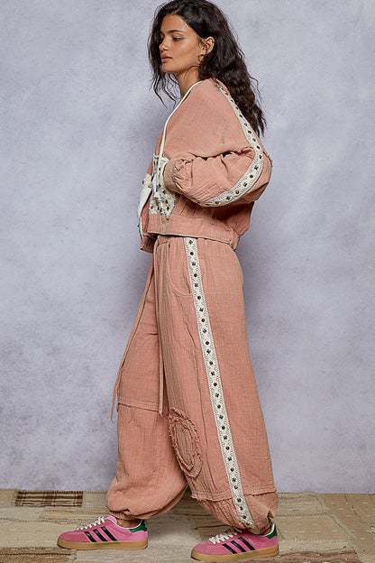 "Serena" Double Gauze Studded Joggers in Washed Pink