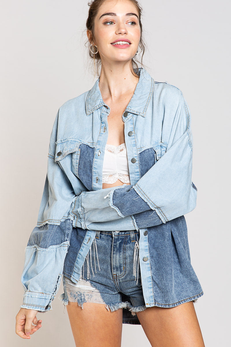 "Skyline" Denim Colorblock Shirt