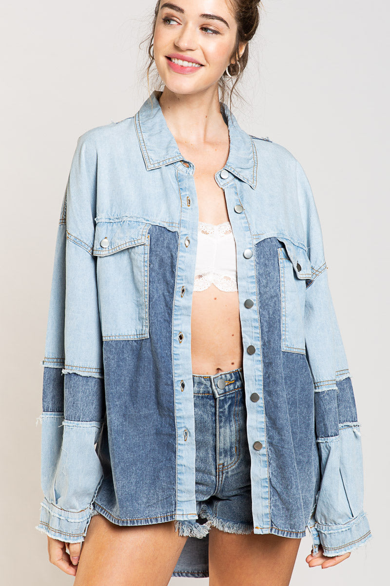 "Skyline" Denim Colorblock Shirt