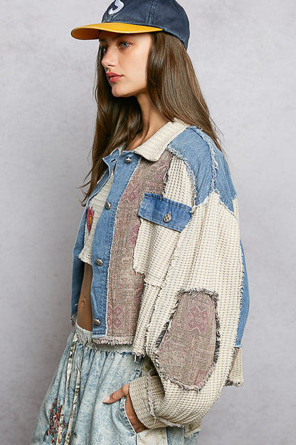 "Denise" Thermal Jacket in Denim & Oatmeal