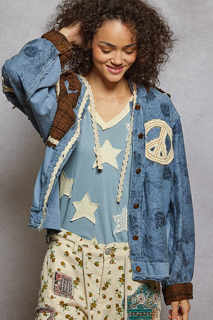 "Lizzie" Blue Peace and Star Hoodie