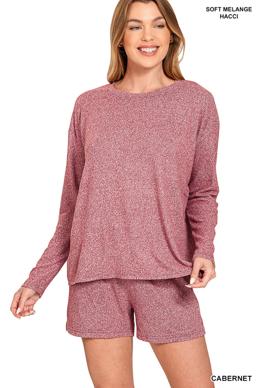 "Melanie" Soft Tee and Short Set in Cabernet